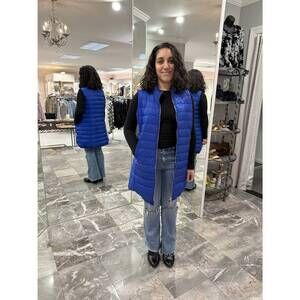 NEW LULU-B long silver puffer vest in sap - sapphire